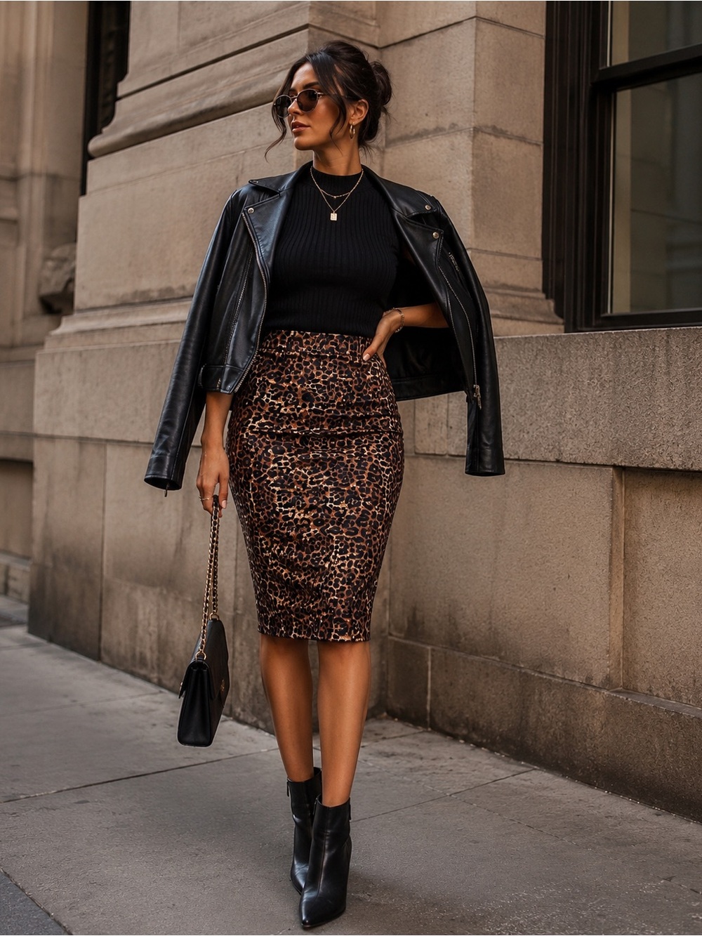 Trendy Animal Print Bodycon Pencil Midi Skirt Office Feminine Sexy Chic Size 10